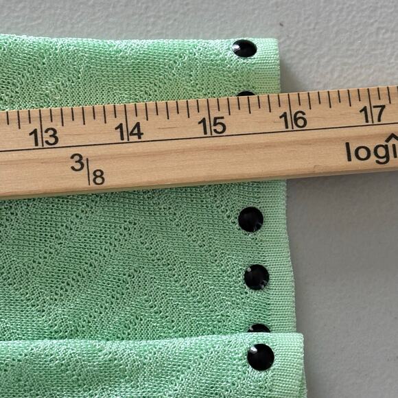 Ming Wang Cardigan Women Size Medium Green Embossed Geometric Studded Open Front - Picture 9 of 14